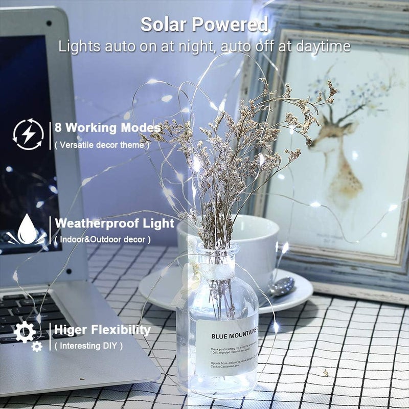 BRIZLER Outdoor Solar Fairy Lights 2 Pack, Total 132FT 400 LED Solar String Lights, 8 Modes Solar Christmas Lights with Memory Waterproof Outside Twinkle Lights for Indoor Wedding Party Cool White - Image 2